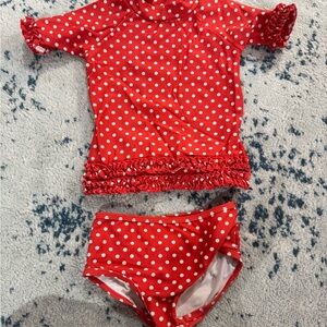 Ruffle Butts Red Polka Dot Kids Rashguard Set